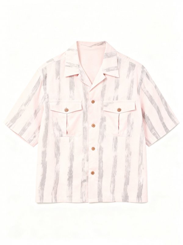 Men's Pink Short-Sleeve Shirt with Gray Brushstroke Print