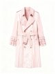Women's Pink Stripe & Plaid Trench Coat with Ruffled Cuffs