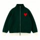Women's Dark Green Knit Zip-Up Cardigan with Red Heart Embroidery