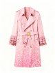 Women's Pink Leopard-Print Trench Coat with Statement Belt Buckle