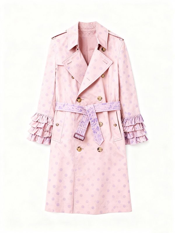Women's Pink & Purple Polka Dot Trench Coat with Contrast Belt